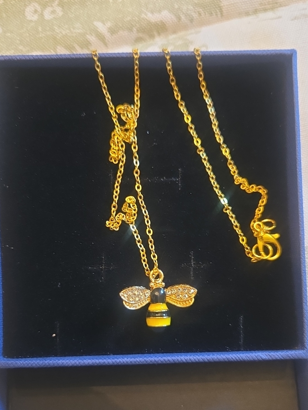 Gold-Tone Bee Pendant Necklace in Yellow and Black